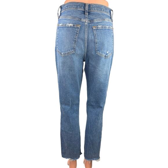 Abercrombie & Fitch Blue Denim Ultra High Rise Ripped Straight Mom Jeans Sz 27 - Picture 3 of 6